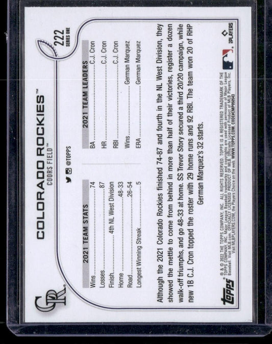 2022 Topps 1st Edition #222 Colorado Rockies