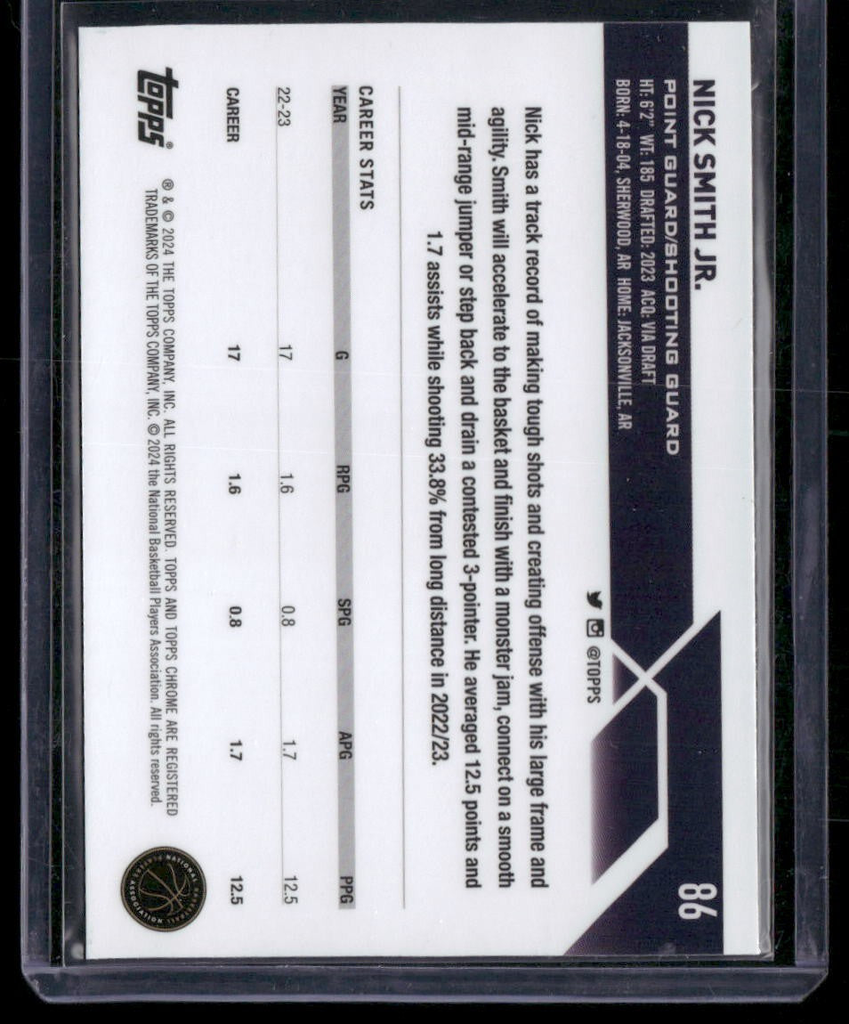 2023-24 Topps Chrome Sapphire #86 Nick Smith Jr.