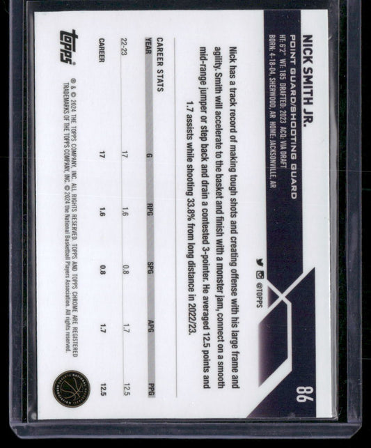 2023-24 Topps Chrome Sapphire #86 Nick Smith Jr.