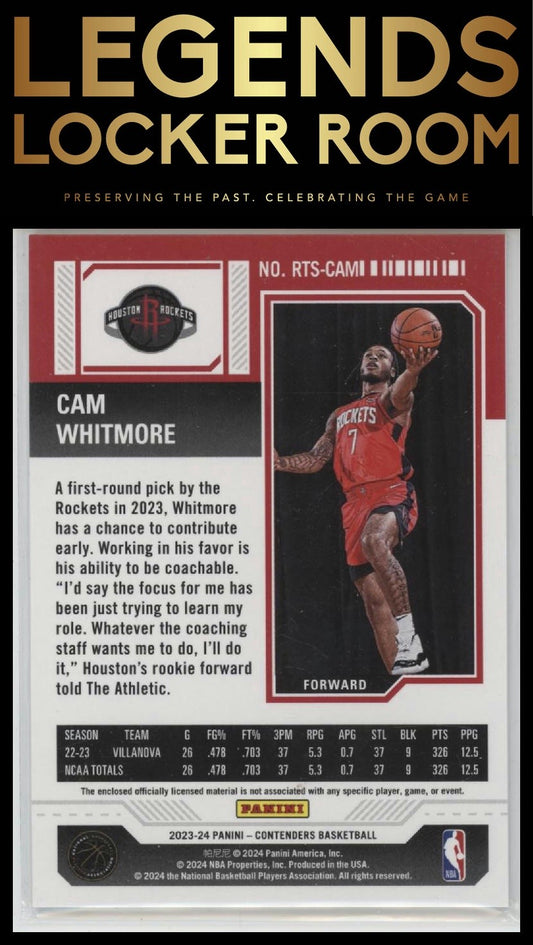 2023-24 Panini Contenders #RTS-CAM Cam Whitmore Rookie Ticket Swatches