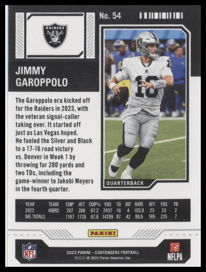 2023 Panini Contenders #54 Jimmy Garoppolo Season Ticket Retail