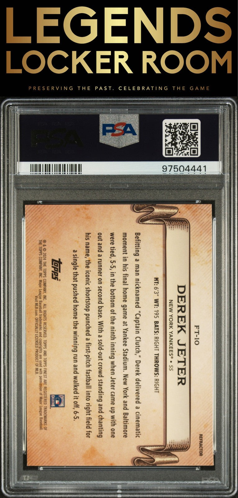 2024 Topps Finest Finest Timelines #FT10 Derek Jeter Timelines-Refractor PSA 10