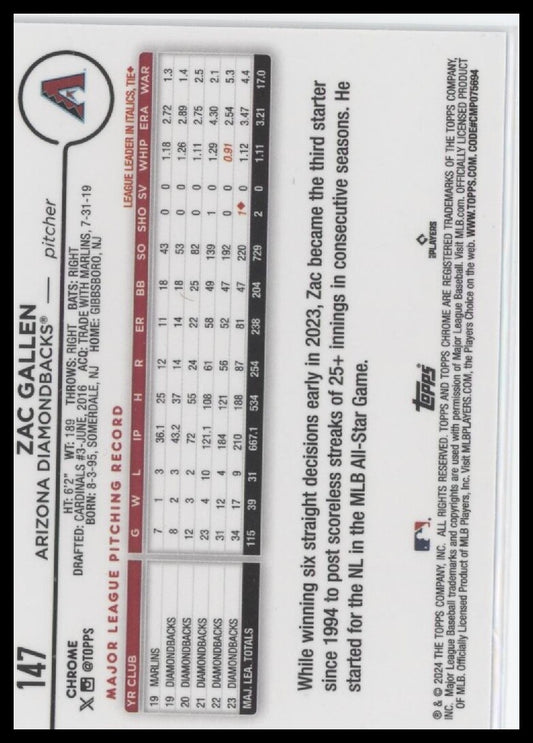 2024 Topps Chrome #147 Zac Gallen