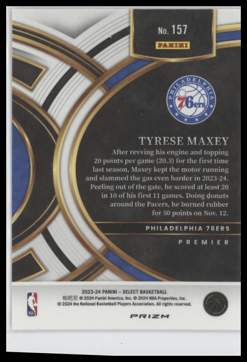 2023-24 Panini Select #157 Tyrese Maxey Silver Prizms