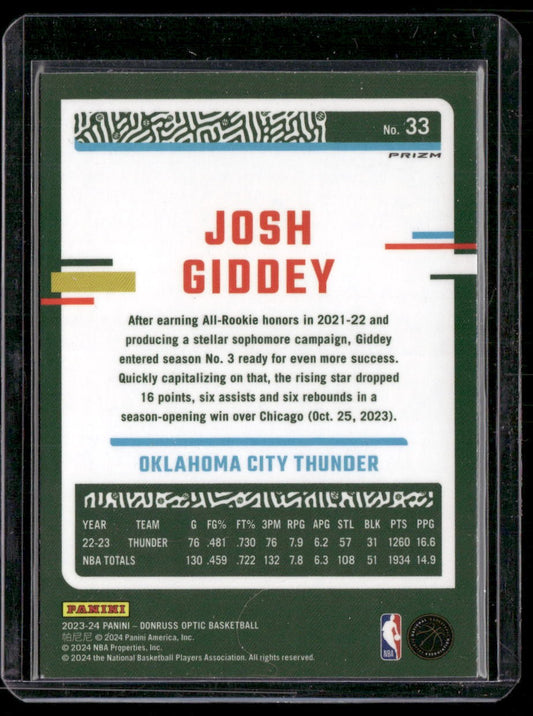 2023-24 Donruss Optic #33 Josh Giddey Blue Velocity