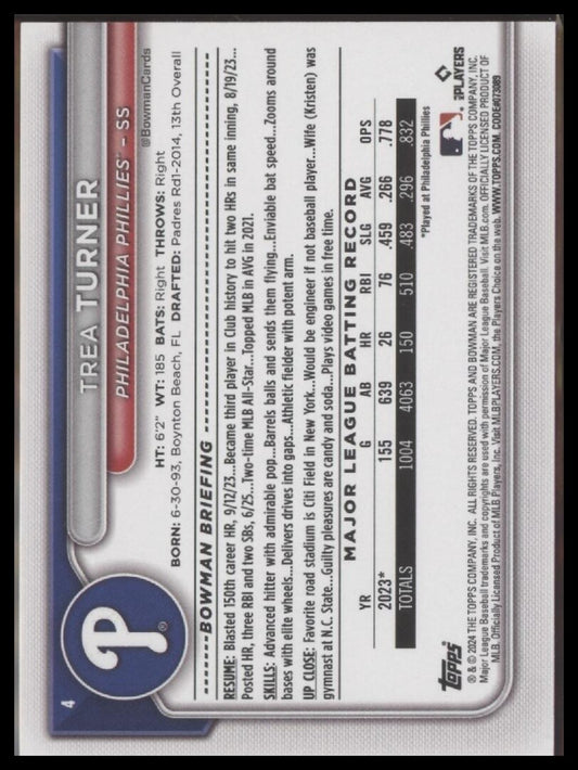 2024 Bowman #4 Trea Turner