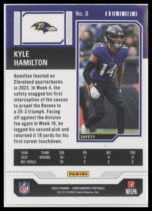 2023 Panini Contenders #8 Kyle Hamilton Season Ticket Retail