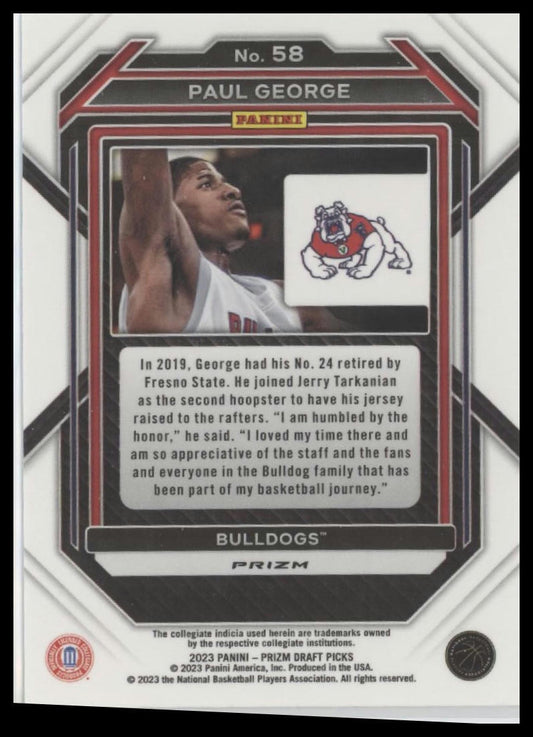 2023 Panini Prizm Draft Picks #58 Paul George Silver