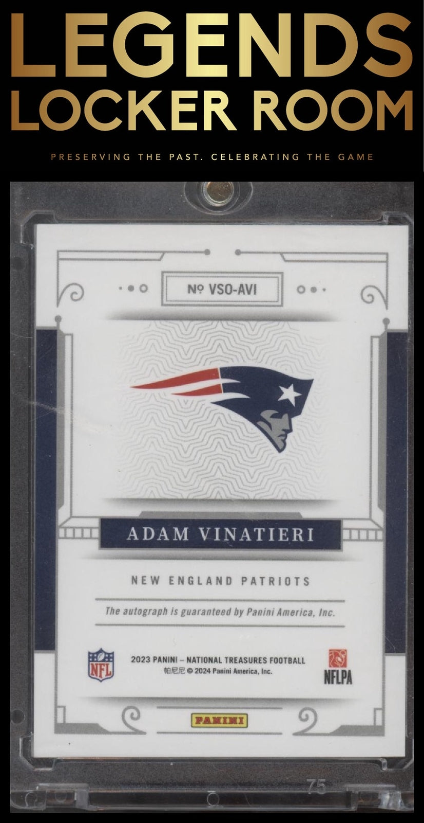 2023 Panini National Treasures #VSO-AVI Adam Vinatieri Virtuoso Auto #/25