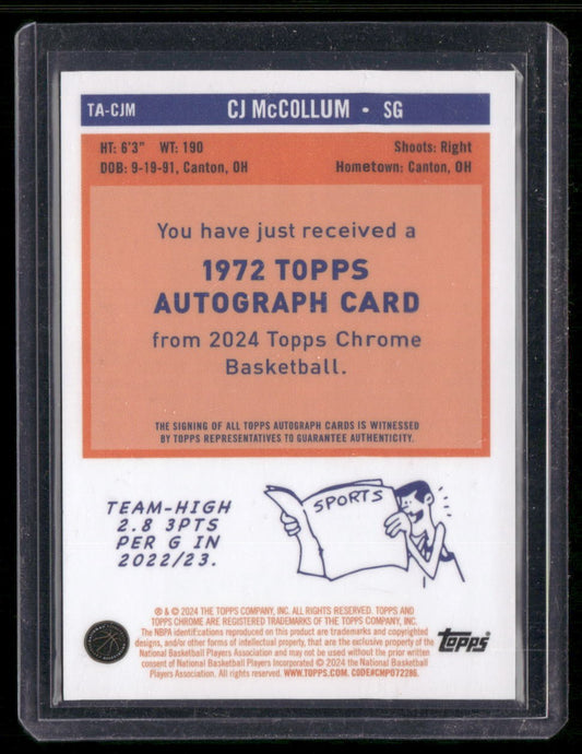 2023-24 Topps Chrome CJ McCollum 1972 Topps Auto Refractors Purple