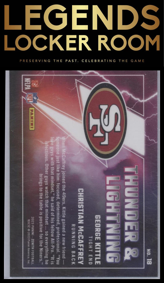 2023 Panini Zenith #18 Christian McCaffrey / George Kittle Thunder and Lightning