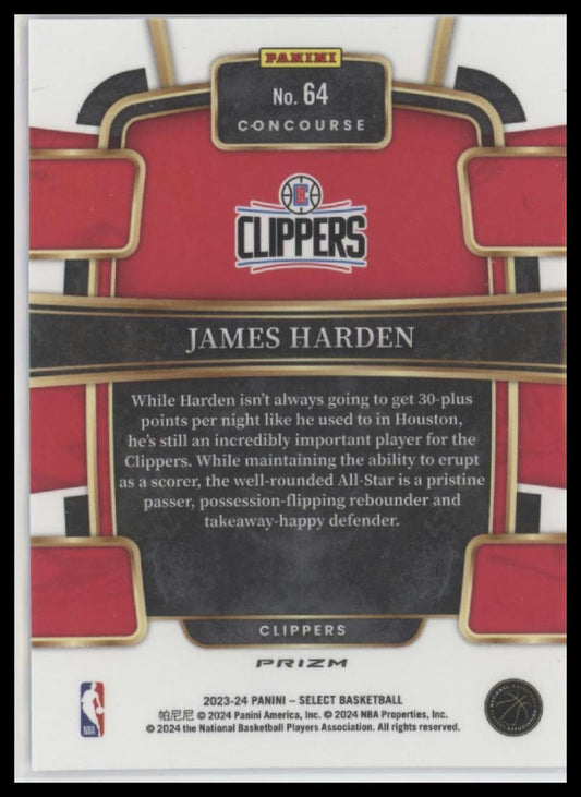 2023-24 Panini Select #64 James Harden Blue Cracked Ice Prizms