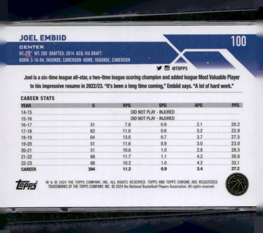 2023-24 Topps Chrome #100 Joel Embiid
