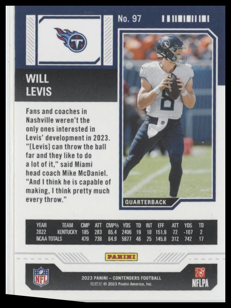 2023 Panini Contenders #97 Will Levis Season Ticket Retail