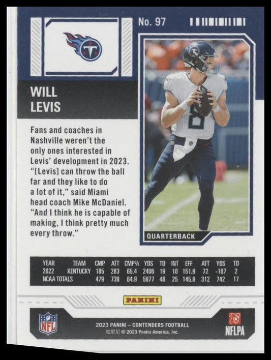2023 Panini Contenders #97 Will Levis Season Ticket Retail