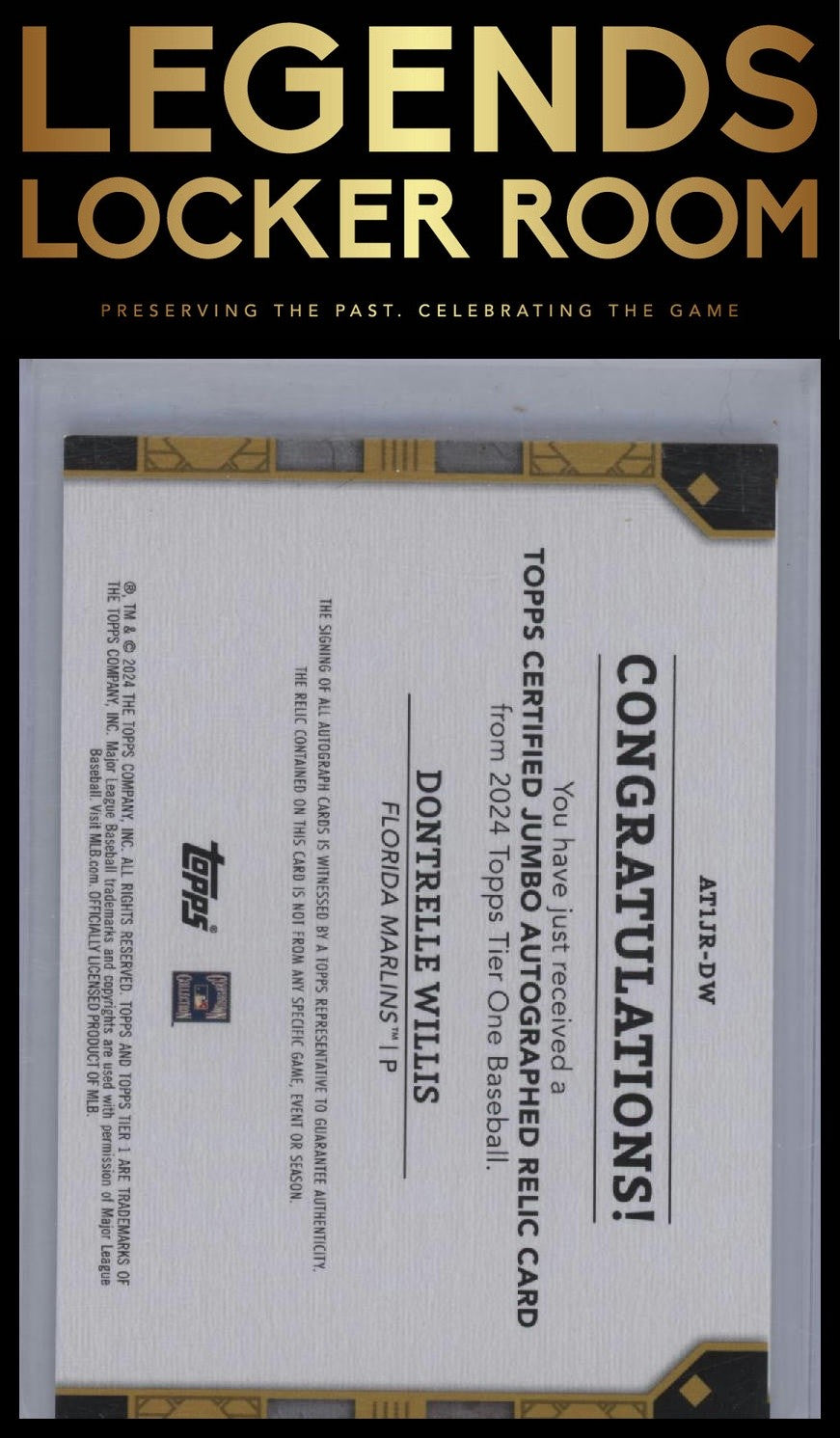 2024 Topps Tier One Dontrelle Willis Autographed Tier One Relics Jumbo Blue /99