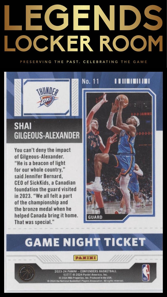 2023-24 Panini Contenders #11 Shai Gilgeous-Alexander Game Night Ticket