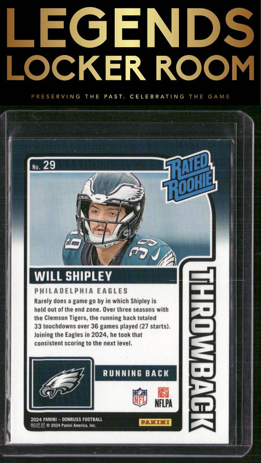 2024 Donruss #29 Will Shipley Rated Rookies Throwback