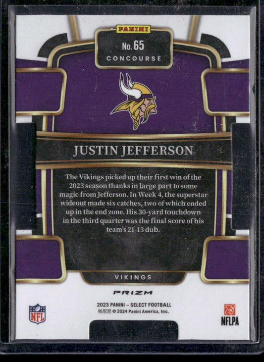 2023 Panini Select #65 Justin Jefferson Red and Blue Prizms Die Cuts