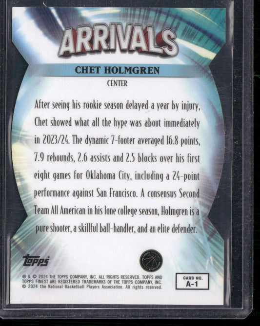 2023-24 Finest #A-1 Chet Holmgren Arrivals Refractors Die Cut #/74