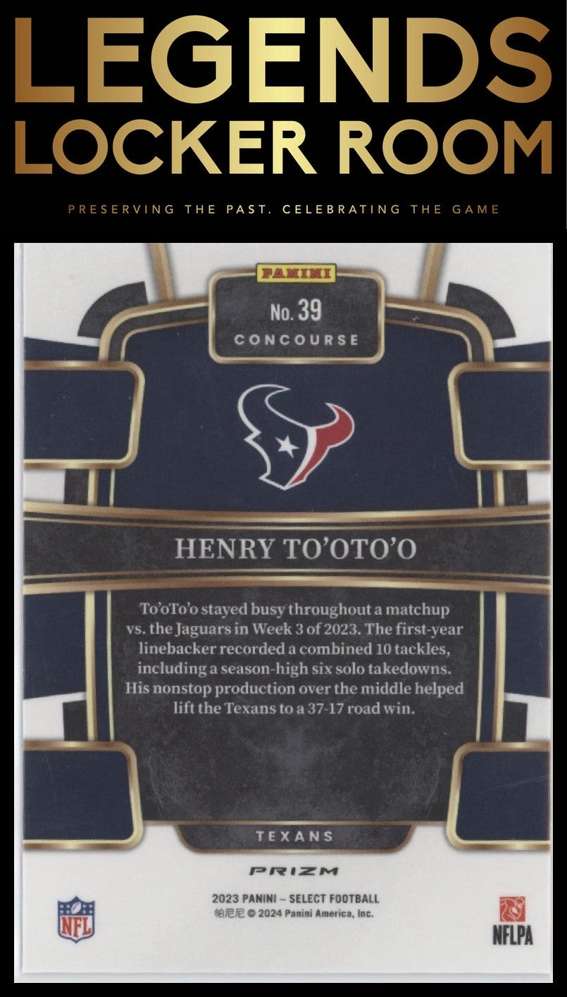 2023 Panini Select #39 Henry To'oTo'o Silver Prizms