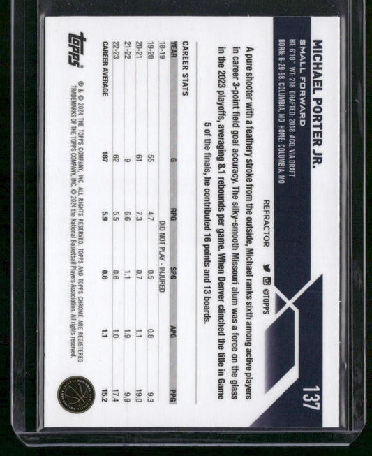 2023-24 Topps Chrome #137 Michael Porter Jr. Refractors