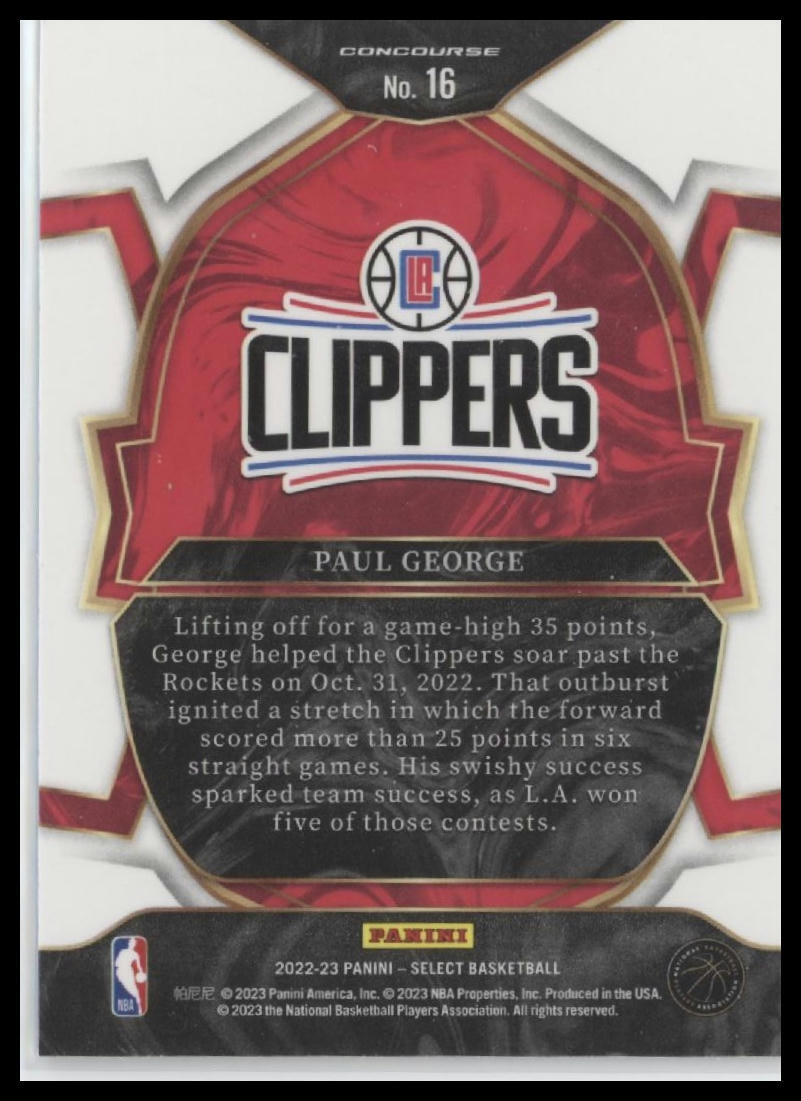 2022-23 Panini Select #16 Paul George Blue (Retail Base)