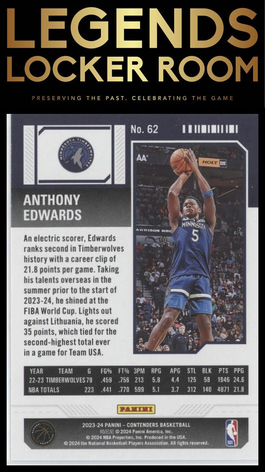 2023-24 Panini Contenders #62 Anthony Edwards Season Ticket Retail