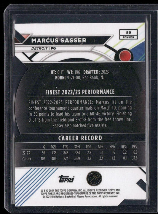 2023-24 Finest #89 Marcus Sasser Refractors Die Cut #/74