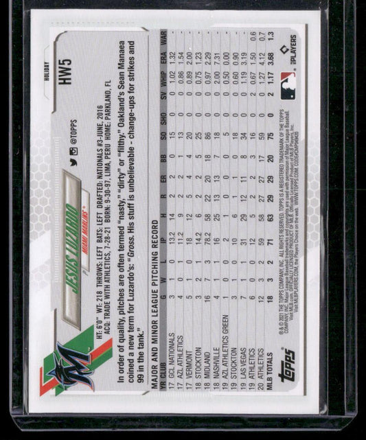 2021 Topps Holiday #HW5 Jesus Luzardo Metallic Holiday