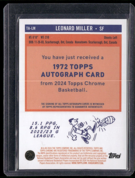 2023-24 Topps Chrome Leonard Miller 1972 Topps Autographs Refractors Orange #/25