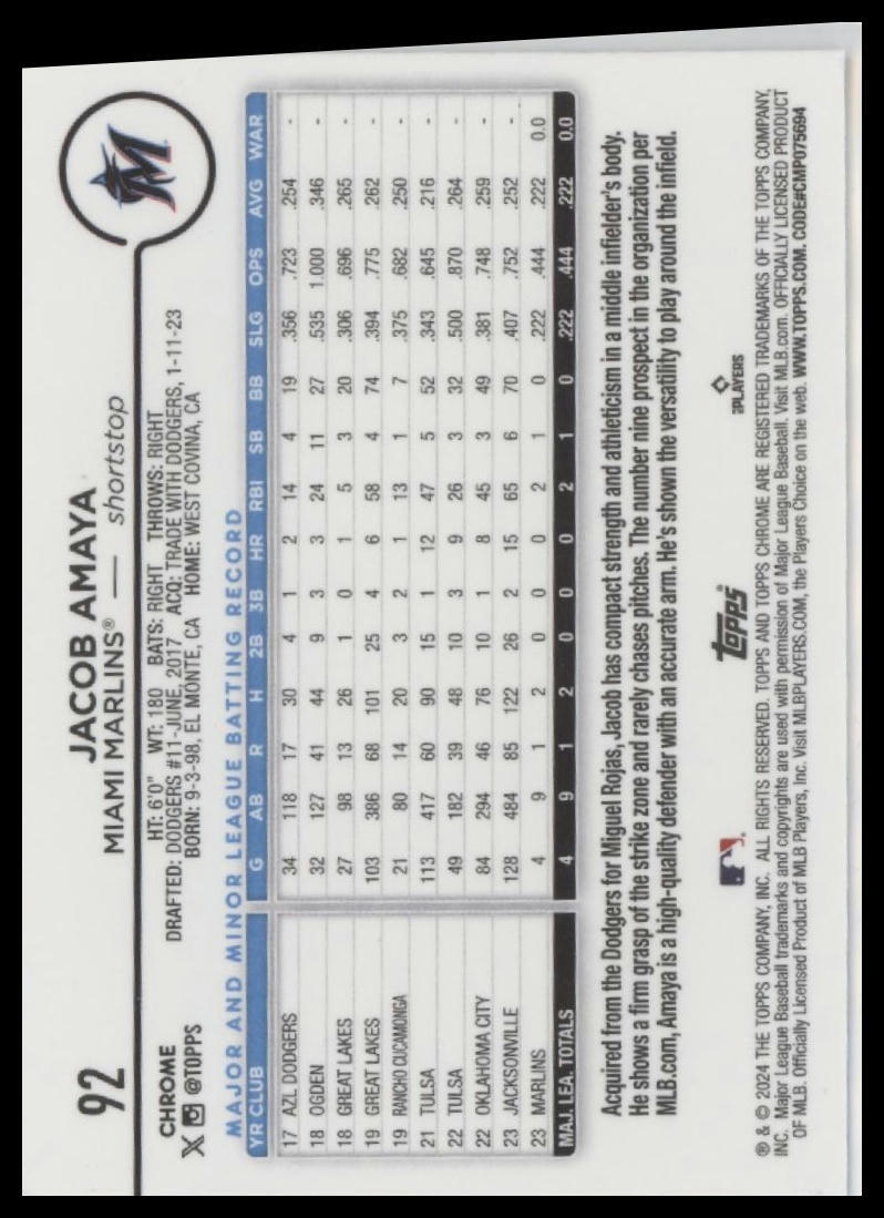 2024 Topps Chrome #92 Jacob Amaya