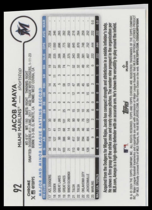 2024 Topps Chrome #92 Jacob Amaya