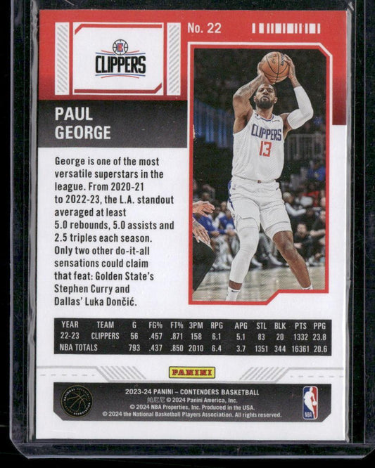 2023-24 Panini Contenders #22 Paul George Season Ticket Retail
