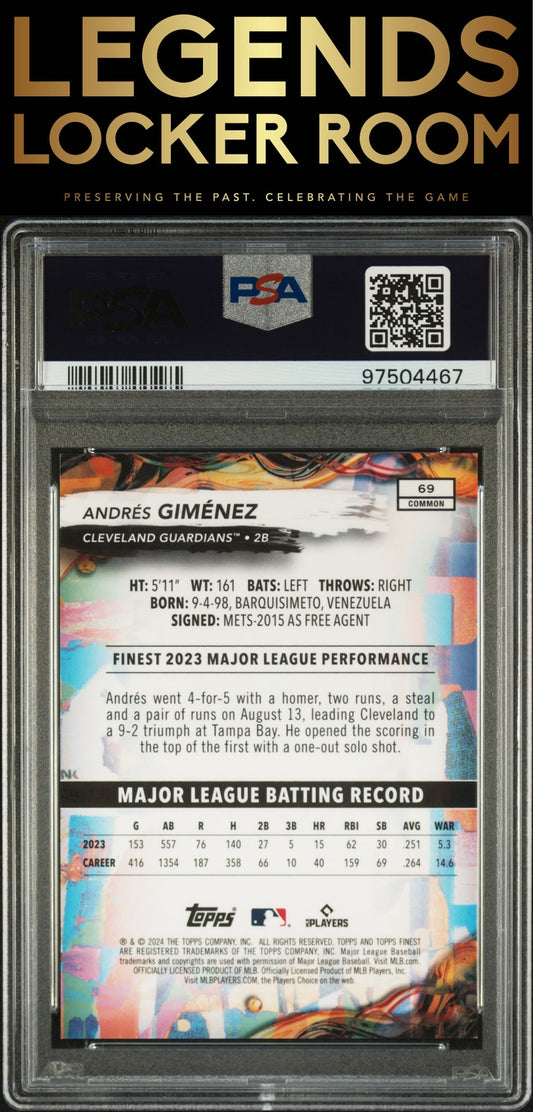 2024 Topps Finest #69 Andres Gimenez Purple Checkerboard Ref PSA 8