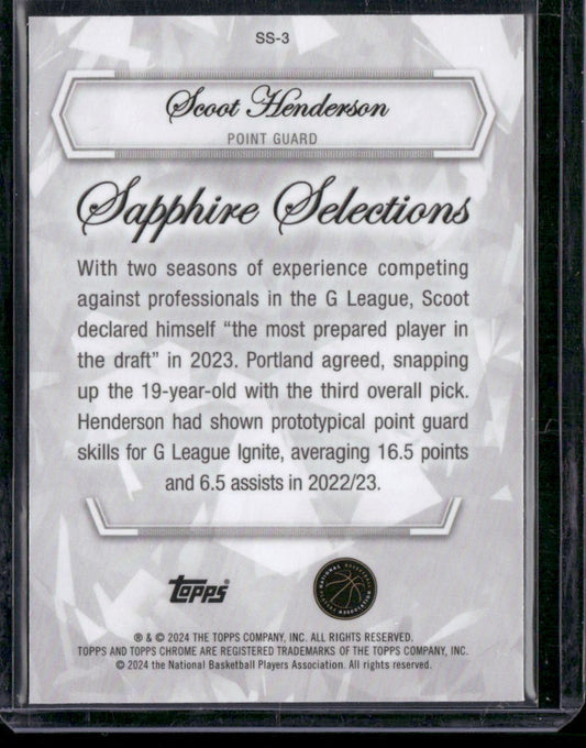 2023-24 Topps Chrome Sapphire #SS-3 Scoot Henderson Sapphire Selections
