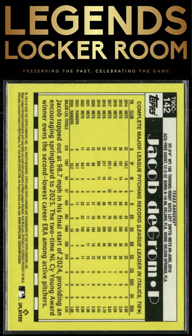 2025 Topps Jacob deGrom 1990 Topps Baseball 35th Anniversary Chrome Mojo