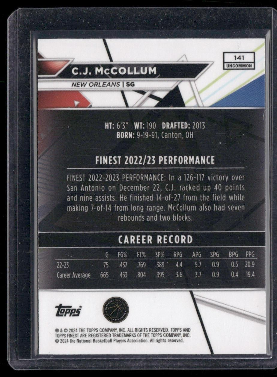 2023-24 Finest #141 C.J. McCollum Purple Checkerboard Refractors #/99