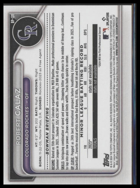 2024 Bowman #BP-131 Robert Calaz Prospects