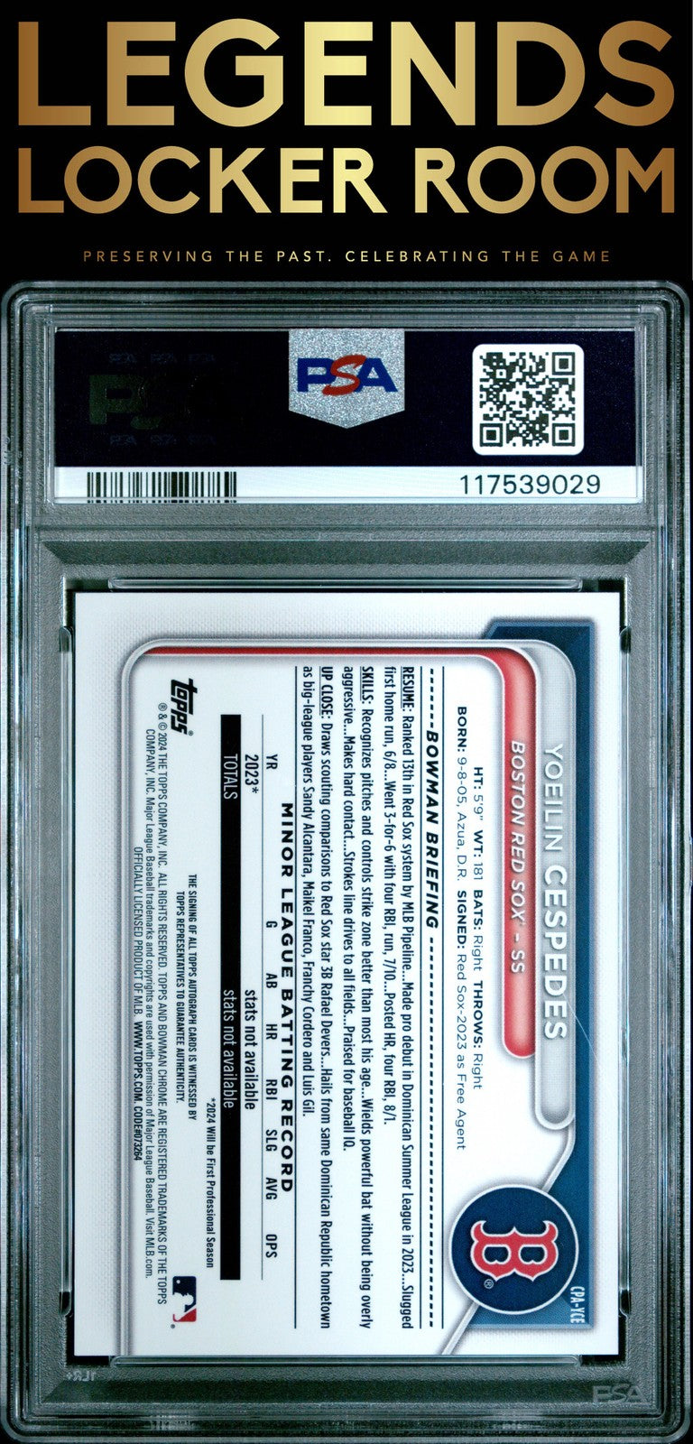 2024 Bowman Chrome Prospect Autographs Yoeilin Cespedes PSA 10
