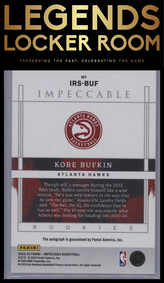 2023-24 Panini Impeccable #IRS-BUF Kobe Bufkin Impeccable Rookie Signatures #/99