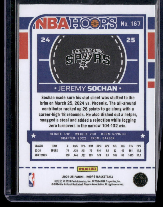 2024-25 Hoops #167 Jeremy Sochan Premium Prizms Silver