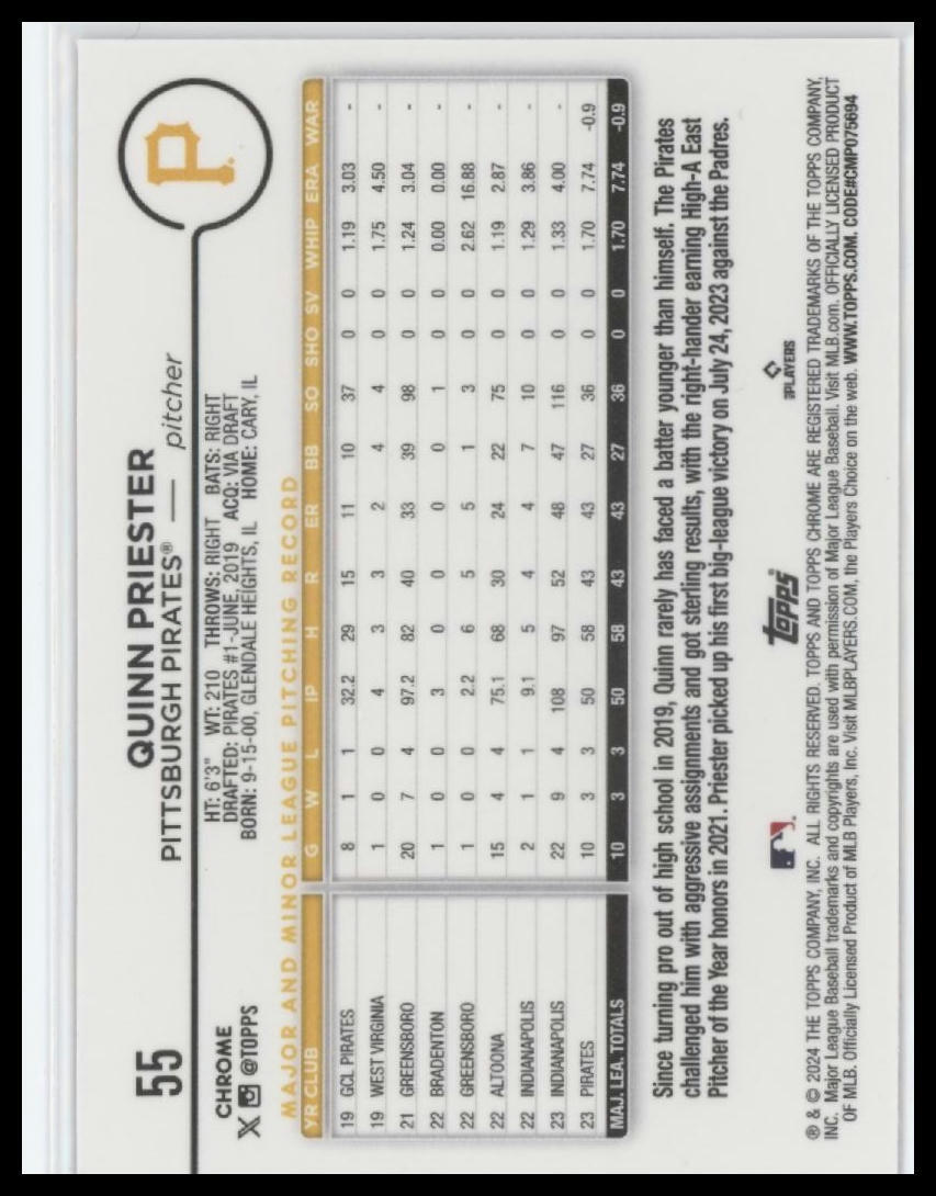 2024 Topps Chrome Pittsburgh Pirates #55 Quinn Priester