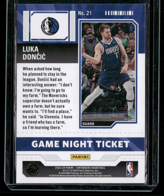 2023-24 Panini Contenders #21 Luka Doncic Game Night Ticket