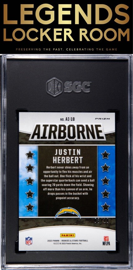 2023 Panini Rookies & Stars #AI-18 Justin Herbert Airborne Gold Prizm SGC 9.5