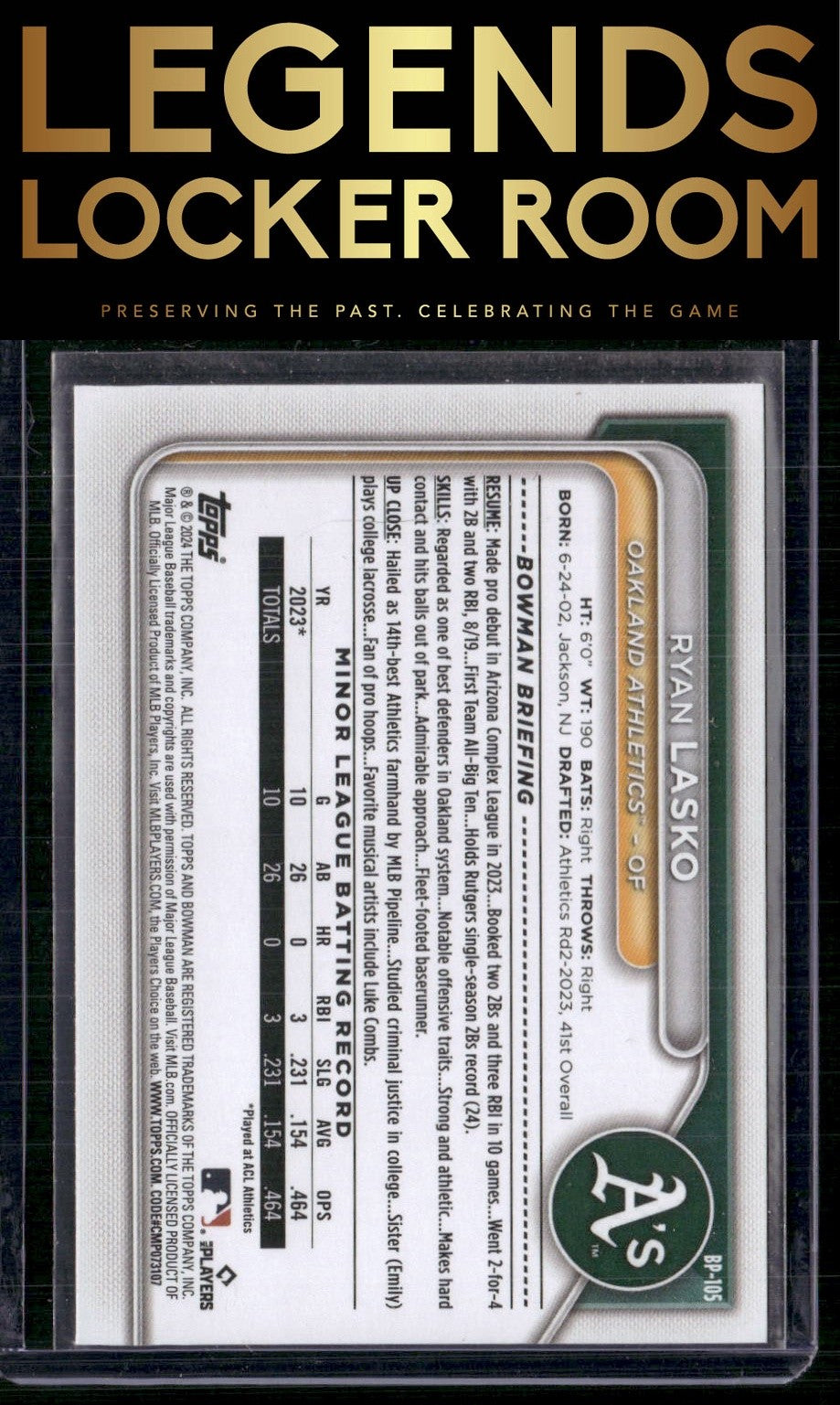 2024 Bowman #BP-105 Ryan Lasko Prospects