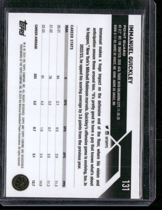 2023-24 Topps Chrome Sapphire Edition #131 Immanuel Quickley Orange #/25