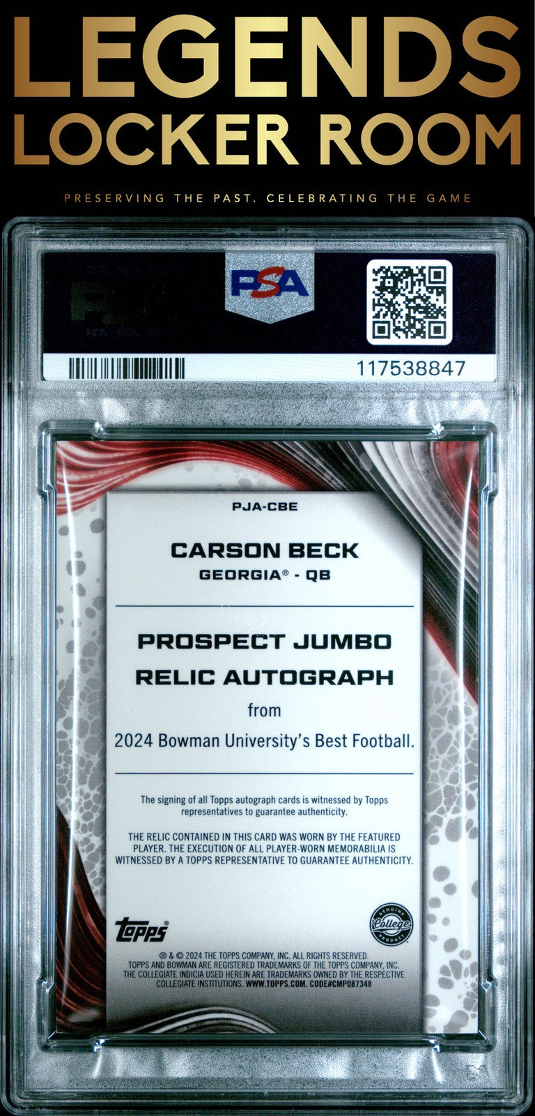 2024 Bowman Best University Patch Auto Carson Beck Honor Roll 25/25 PSA 9