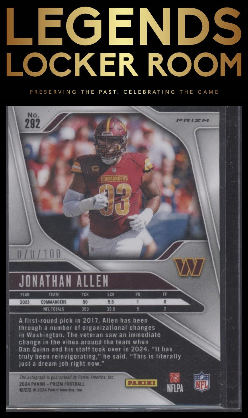 2024 Panini Prizm #292 Jonathan Allen Autographs Choice Prizm #/100