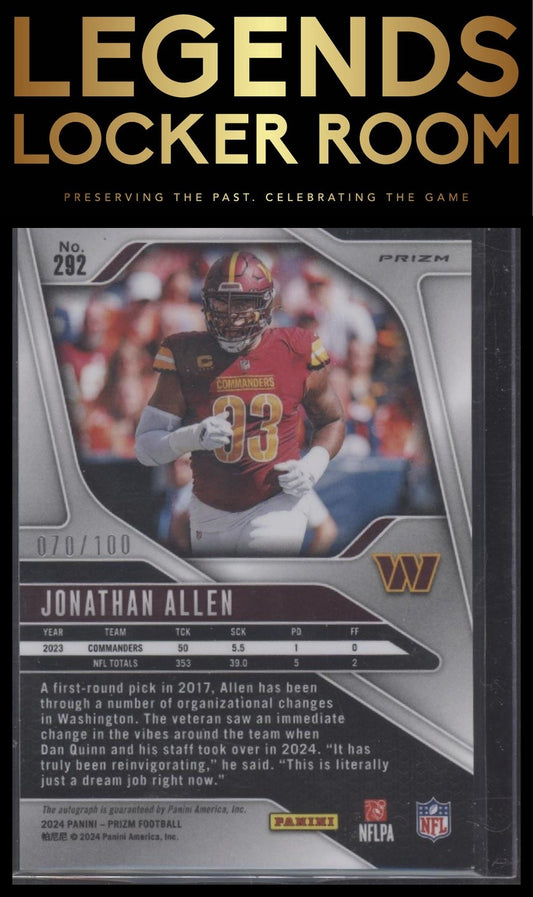2024 Panini Prizm #292 Jonathan Allen Autographs Choice Prizm #/100